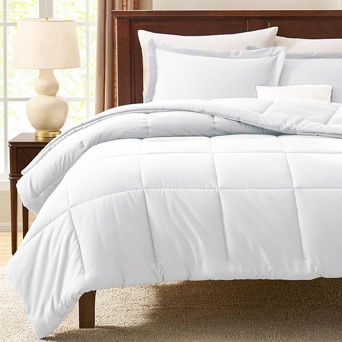 CozyLux Full Size Comforter Sets - White Comforter Full Size, 3 Pieces Box Stitched Bed Set for All Seasons, Soft Lightweight Bedding Sets with 1 Down Alternative Comforter and 2 Pillow Shams