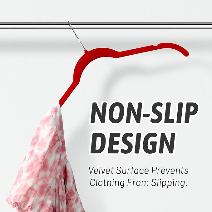 Sishynio Velvet Hangers 50 Pack – Slim Non-Slip Flocked Hangers with 360° Swivel Hook, Space-Saving Closet Organizer for Dresses, Blouses, Coats(Red) - Image 5