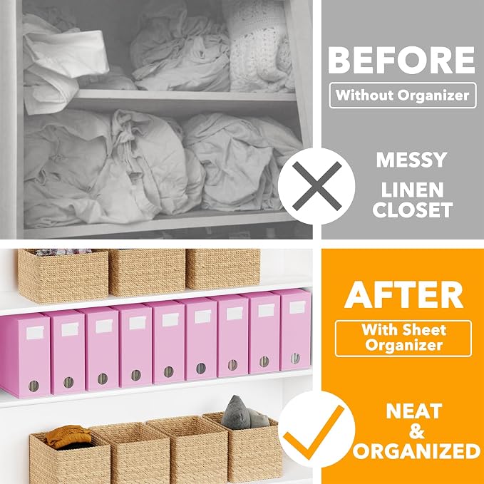 SpaceAid 9 Pack Bed Sheet Organizers and Storage, Foldable Sheet Organizer with Window for Linen Closet, Set Folder Keeper for Queen & King Size Bedding Storage (Pink) - Image 2