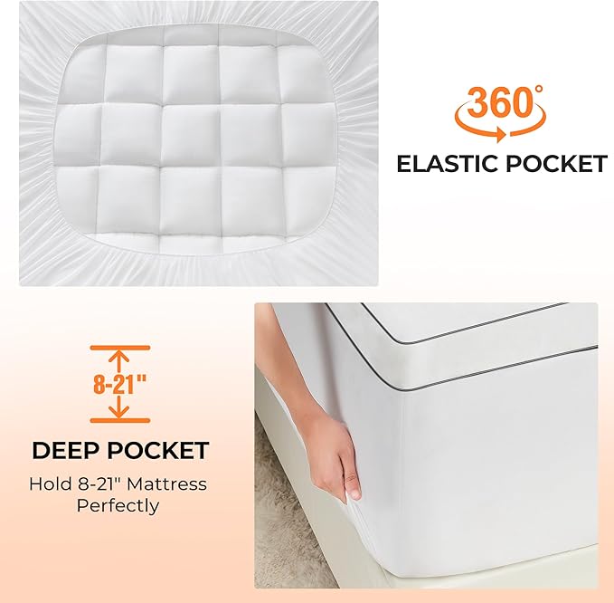 Ultra Soft Coral Fleece King Size Mattress Topper, No Compression Plush Thick Pillow Top Mattress Pad with Deep Pocket, Winter Warm Cozy Bed Topper Cover for Back Pain Relief