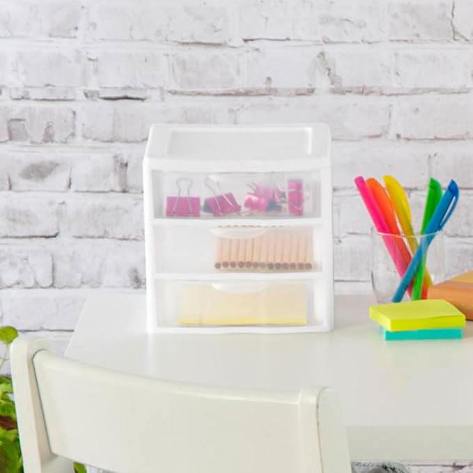 Sterilite Clearview Plastic Multipurpose Small 3 Drawer Desktop Storage Organization Unit for Home, Classrooms, or Office Spaces, White, 6 Pack - Image 5