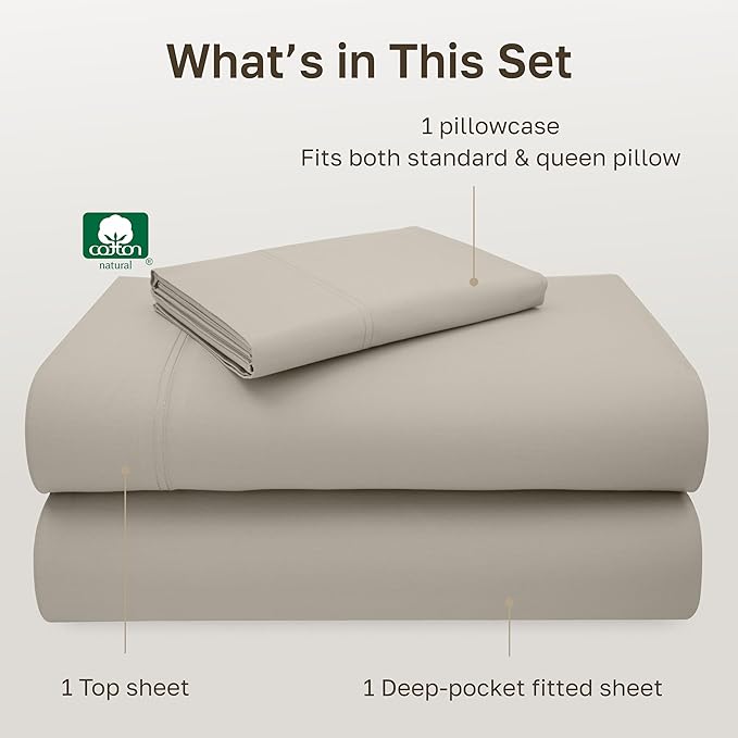 California Design Den Twin XL Sheets Set - Luxury 600 Thread Count Sateen, Natural 100% Cotton Bed Sheets Twin XL, Fully Elasticized Deep Pockets, Cool and Durable Bedding for Dorm Room - Soft Linen