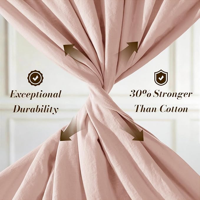 SONORO KATE 100% French Pure Linen Sheets, Breathable and Durable Linen Queen Size Sheets, Anti-Tear Linen Bed Sheets, Machine Washable, 16 Inch Deep Pocket - 4 Piece (Pink)