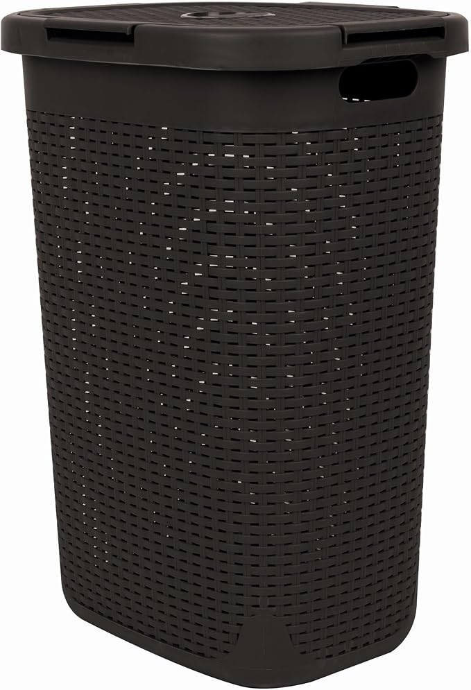 Mind Reader Slim Laundry Hamper with Lid, 60L Tall Clothes Basket, Narrow Tapered Design for Bathrooms, Closets and Laundry Rooms, Plastic, Brown - Image 7