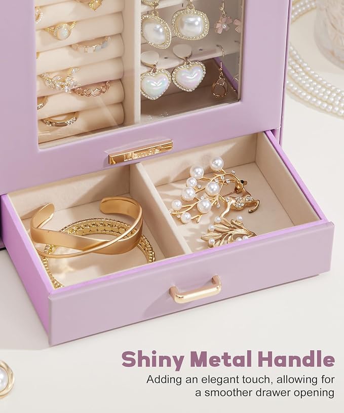 Homde Jewelry Organizer Girls Women Jewelry Box for Necklaces Rings Earrings Gift Bracelets Storage Case (Grey Purple + Gold) - Image 7