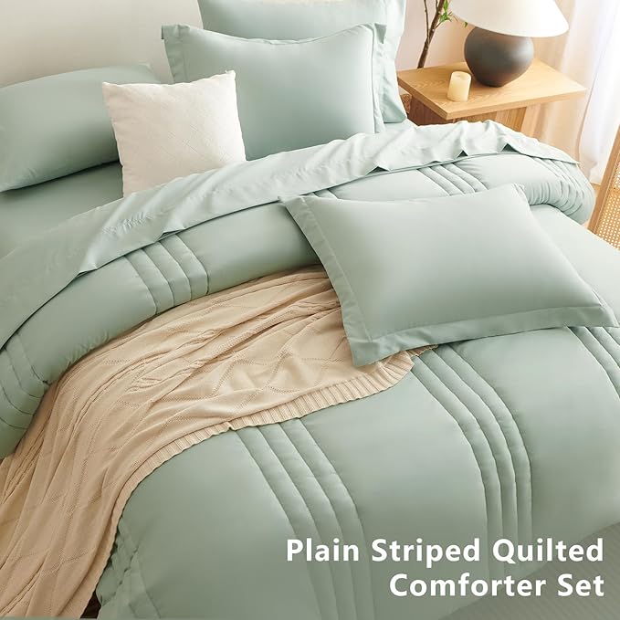 CozyLux Full Size Comforter Sets - 7 Piece Bed in a Bag Sage Green Comforter Set with Sheets Bed Set All Seasons, Soft Bedding Set with Down Alternative Comforter, Sheets, Pillowcases & Shams