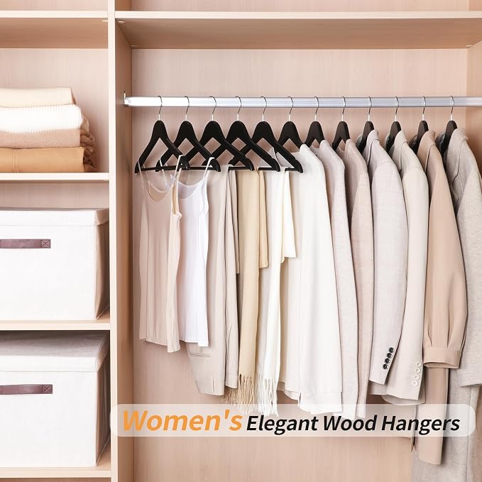 Amazon Basics Wood Suit Clothes Hangers for Closet Organizer, Black, 30-Pack - Image 5