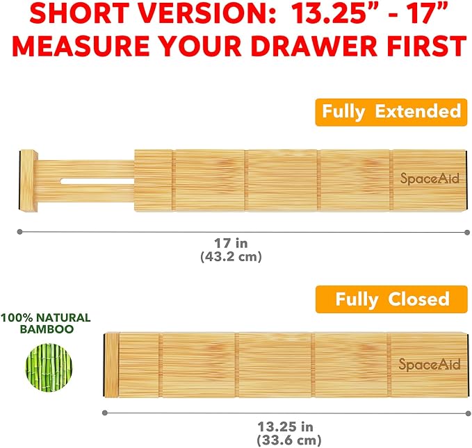 SpaceAid Bamboo 13.25-17“ Drawer Dividers (Need 2.35" Deep Drawer) Kitchen Adjustable Organizers, Expandable Organization for Home, Office, Dressers, 4 Dividers with 9 Inserts - Image 2