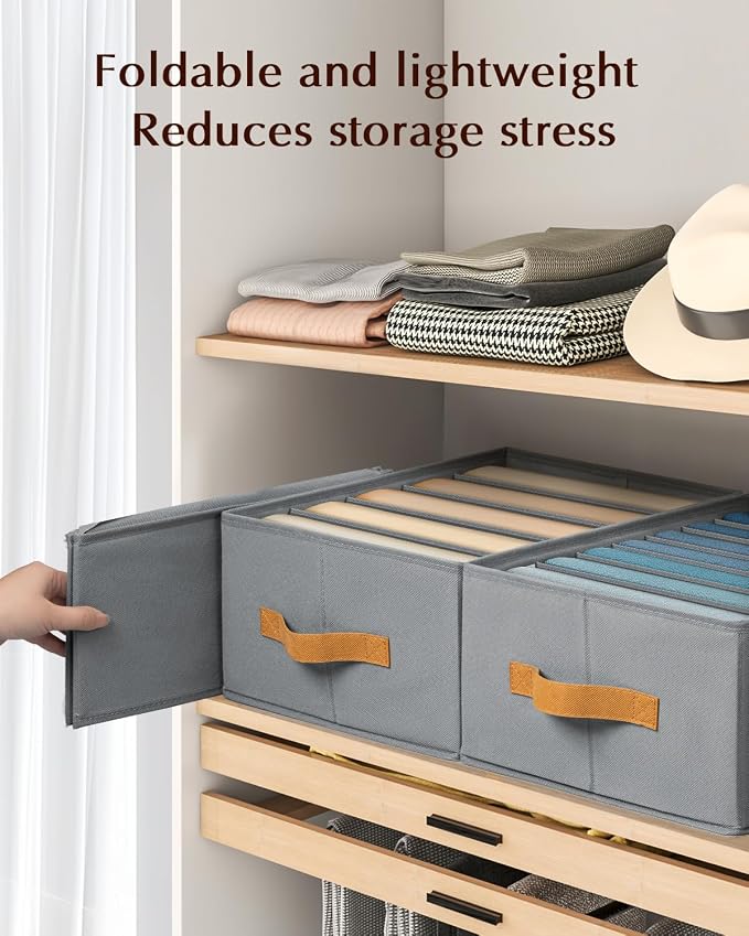 Homsorout Clothes Organizers and Storage - 4/5/7 Grids Fabric Jeans Organizer with Handles, Foldable Closet Organizers Dividers, Wardrobe organizer for Pant, Sweater, T-shirt, Scarf, 3 Pack, Pale Grey - Image 5