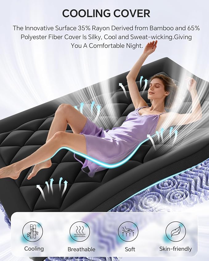 ChiXpace Dual Layer 4 Inch Memory Foam Mattress Topper Twin XL - 2 Inch Gel Memory Foam and 2 Inch Pillow Top Mattress Pad, 7-Zone Egg Crate Twin XL Size Mattress Topper (Black-White)