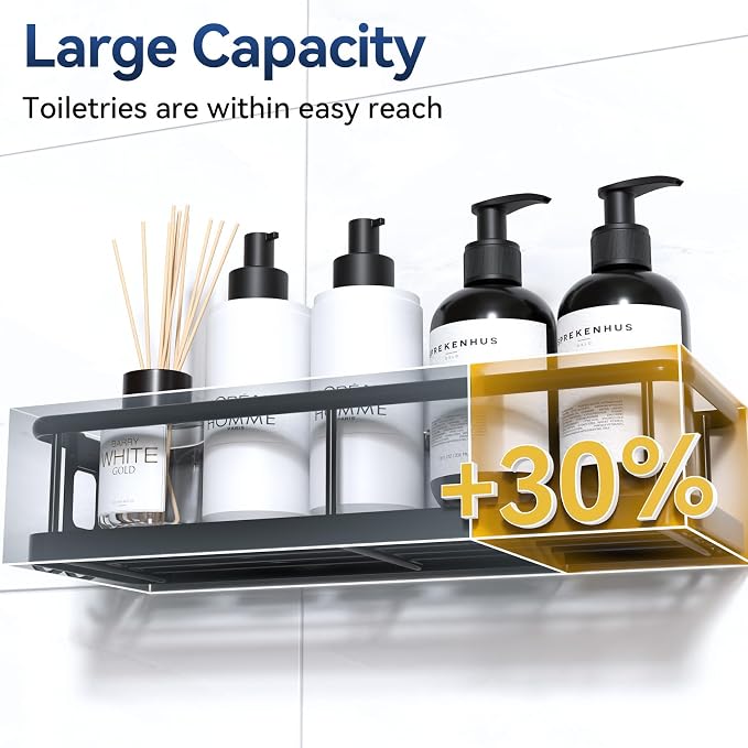 YASONIC Shower Caddy Adhesive, Rustproof Shower Shelves for Inside Shower, Large Capacity Bathroom Organizers and Storage, Shower Storage with Removable Hooks, No Drill Bathroom Accessories Black - Image 4