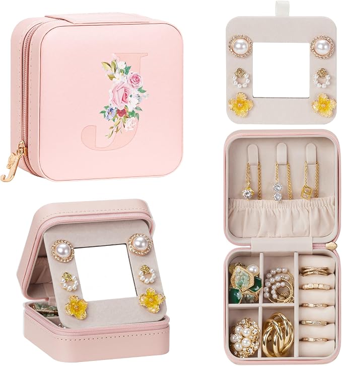 Enthralite Travel Jewelry Box for Girls: Traveling Jewelry Case Gift for Women - Mini Organizer for Necklaces Earrings Pink J by Enthralite