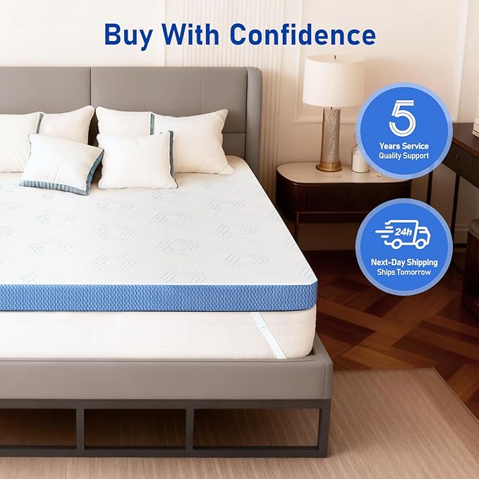 Extra Firm Mattress Topper Full: 3 Inch High Density Bed Topper, Extra Support Mattress Pad for Back Pain Relief, Breathable Washable Cover with Anti-Slip Straps, CertiPUR-US Oeko-Tex Certified 75x54