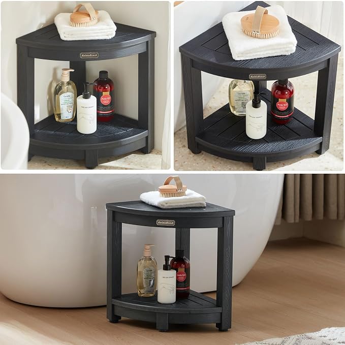 KaimuBench Shower Bench for Inside Shower, Poly Lumber Corner Shower Stool, Plastic Bathroom Bench Seat for Shaving Legs, Shower Chair Seat, Shower Foot Rest with Adjustable Feet, Non-Slip, Black - Image 6