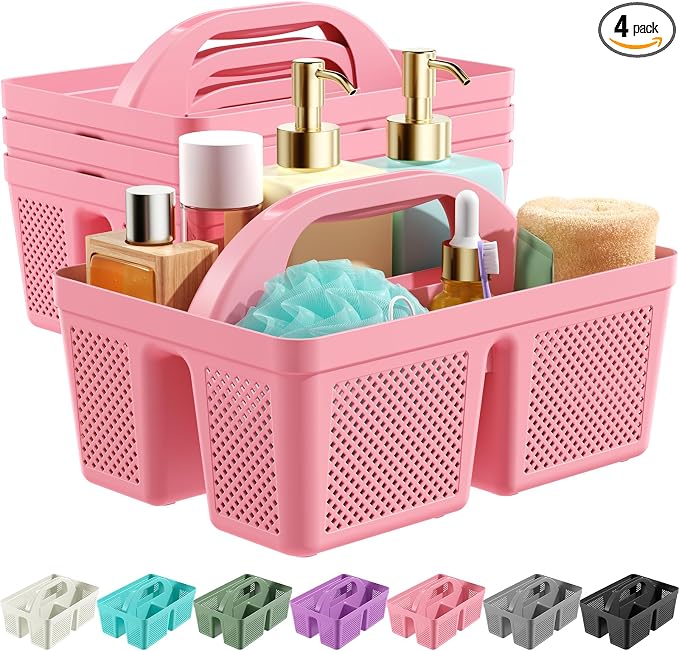 4 Pack Portable Shower Caddy, Integrated Handle, Reinforced Plastic, Organizer Storage Bathroom Supplies and Beauty Products, Cleaning Supplies, Shower Basket for Home, Dorm, Shelf and Cabinet by Unknown
