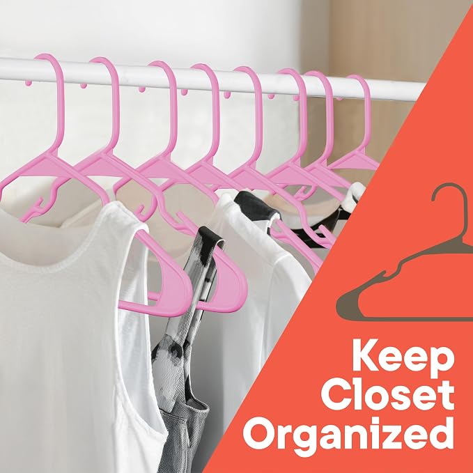 Pink Plastic Hangers 80 Pack– Heavy-Duty Plastic Hangers Slim and Space-Saving, Durable and Lightweight PP with Non-Slip Shoulder Notches for Slip Dresses, Suits, Jackets & Camisoles - Image 3