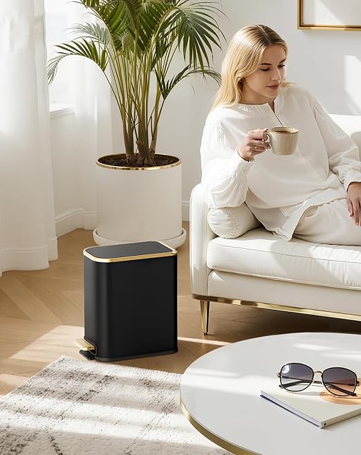 Cesun Small Bathroom Trash Can with Lid Soft Close, 5 Liter/1.3 Gallon Stainless Steel Garbage Can with Removable Inner Bucket, Step Pedal, Slim Waste Basket for Toilet, Office, Bedroom (Black&Gold) - Image 5