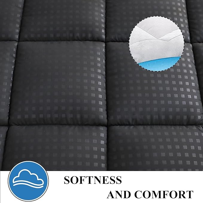 Quilted Fitted Mattress Pad, Quilted Fitted Premium Mattress Protector, Elastic Fitted Mattress Topper Protector and Cover Stretches up to 16 Inches Deep, Breathable, Machine Washable (Dgrey, Queen)
