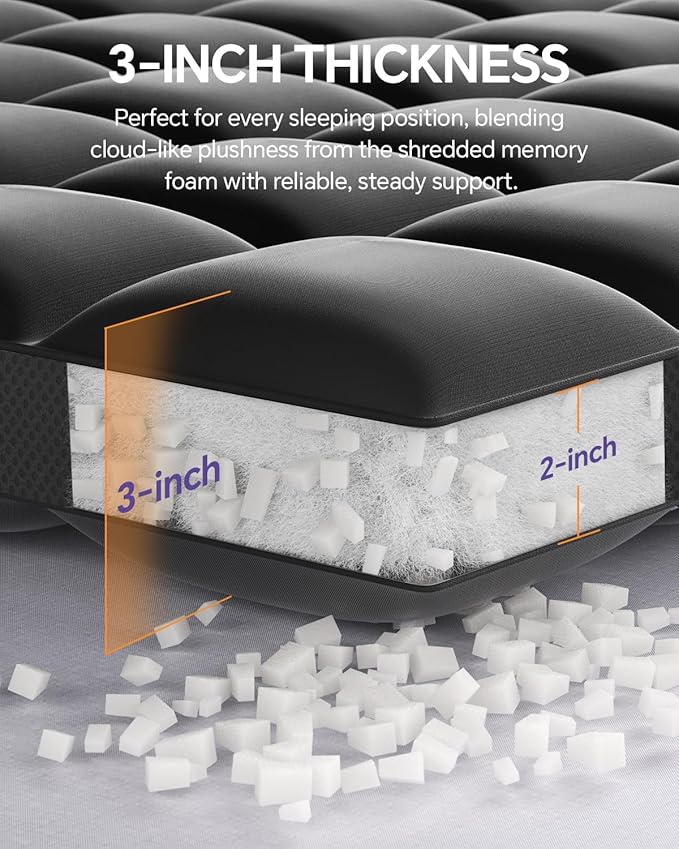 Dual Layer 5 Inch Memory Foam Mattress Topper Full - 2 Inch Gel Memory Foam and 3 Inch Pillow Top Mattress Pad, 7-Zone Egg Crate Full Size Mattress Topper(Dark Gray)