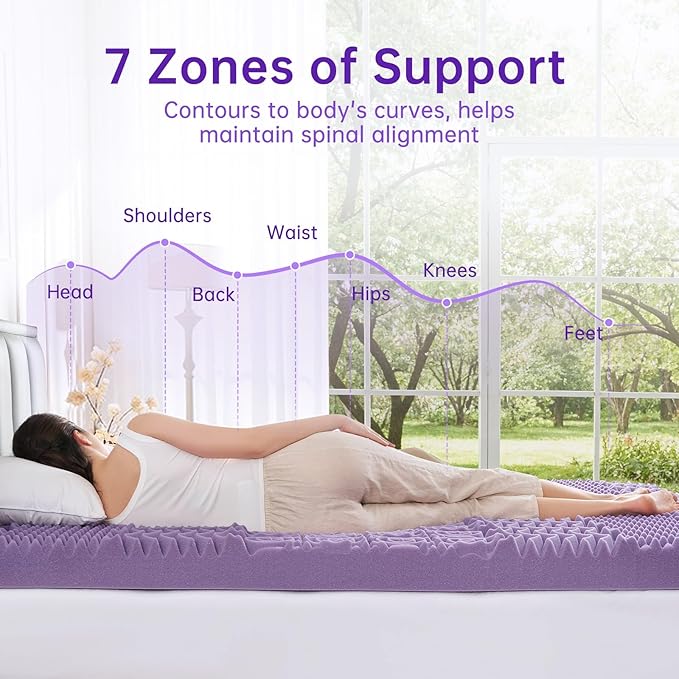 MUXHOMO 3.9 Inch 7-Zone Twin XL Mattress Topper, Egg Crate Memory Foam Mattress Topper Twin XL for Back Pain, Lavender Cooling Gel Infused Bed Pad, CertiPUR-US and Oeko-TEX Certification (79"×38")