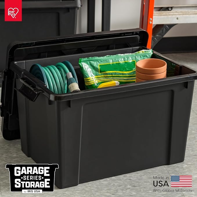 IRIS USA 20 Gallon Lockable Storage Bins with Lids, 6 Pack - Made in USA, Heavy Duty, Stackable Containers, Garage Organizing Bins Moving Tubs, Rugged Sturdy Equipment Utility Box - Black - Image 9