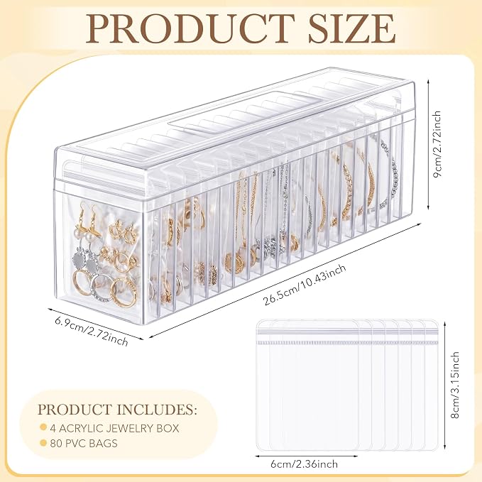 Kenning 84 Pcs Acrylic Jewelry Case Organizer, Clear Jewelry Organizers Holder with Portable Anti Tarnish Storage Bags for Rings, Earrings, Necklaces, Ideal Gifts for Women (Clear) - Image 2