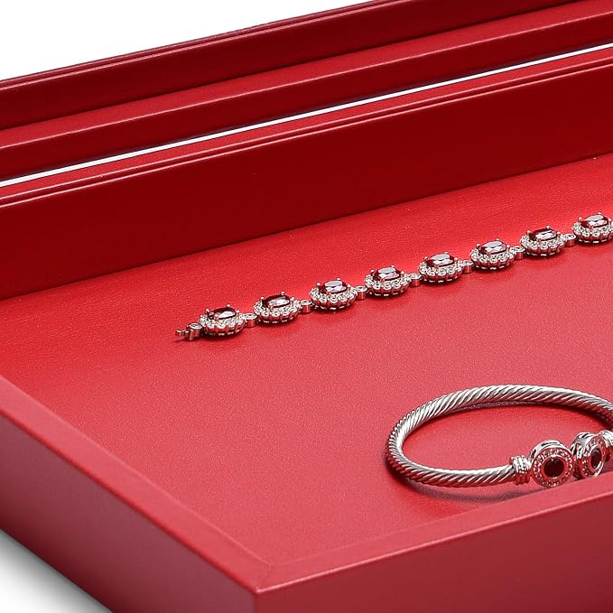 Oirlv Premium Red Leather Jewelry Tray with Acrylic Lid Jewelry Organizer Case Showcase Jewelry Display Organizer Box - Image 5