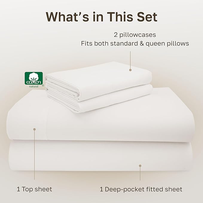 California Design Den Queen Size Sheet Set - Luxuriously Soft 600 Thread Count Sateen, 100% Cotton Sheets, Deep Pocket Bedding Set with All Around Elastic for a Snug Fit - True Ivory
