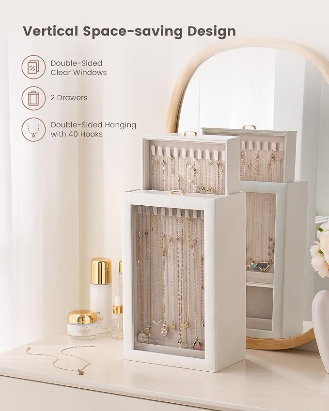 Lolalet Upgraded Double-Sided Hanging Necklace Organizer Box, Jewelry Display Case with Double-Sided Clear Window for Necklaces Bracelets, Tangle-Free Necklace Storage Box, Mothers Day Gift - Image 2