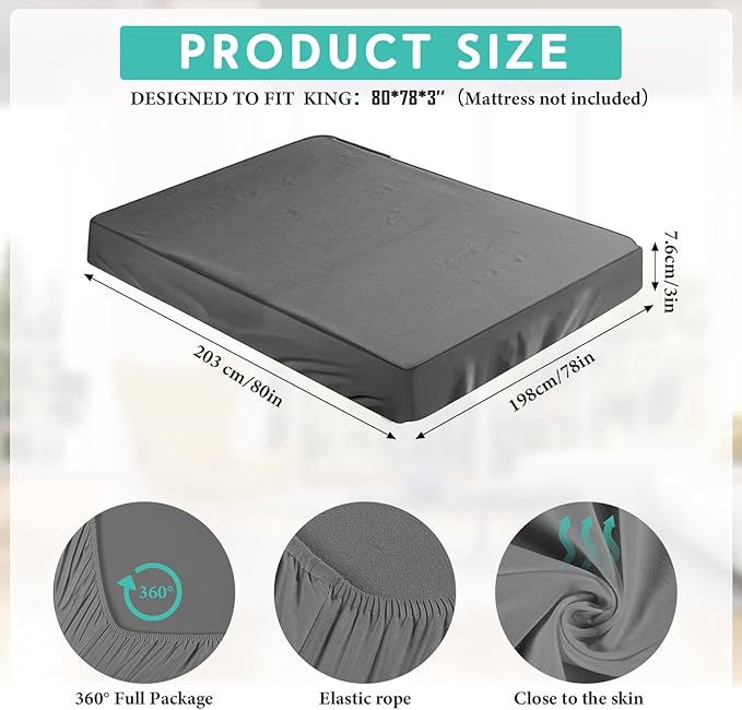2-3 Inch Mattress Topper Cover (Only Cover) Memory Foam Protector Microfiber Memory Foam for Latex Mattress Topper Gel RV(King 80 x 78 Inch,Dark Gray)