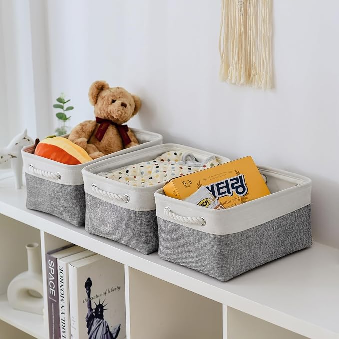 TheWarmHome Organization and Storage Basket for Shelves - 1 Pack 14x10x6.7 inch Collapsible Storage Bins, Fabric Storage Cubes for Closet Organizer Toy Gift Cloth (White & Grey) - Image 2