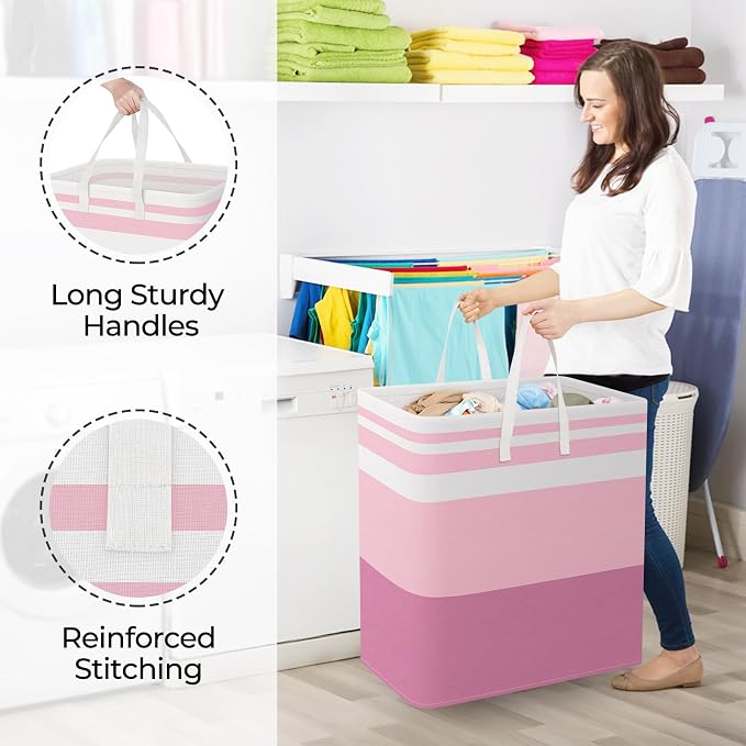 StorageRight Large Collapsible Laundry Basket Hamper with Easy Carry Handles，Freestanding Clothes Hampers for Laundry, Bedroom, Dorm, Towels, Toys, 125L, Pink - Image 4