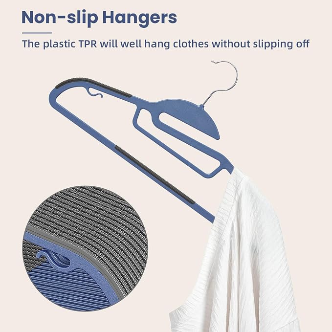 Heavy Duty Plastic Hangers 50 Pack with Non-Slip Design,0.2 Inches Thick,360°Swivel Hook Space Saving Organizer for Bedroom Closet,Shirts,Pants,Strong Enough for Coat(Nacy- S Shaped) - Image 3