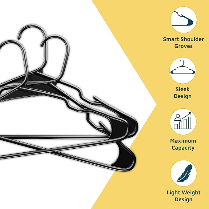 Lifemaster Plastic Clothes Hangers – Heavy Duty Hanger Set, for Organizing Clothes, Dresses, and Coat, Holds Up to 5 lbs, Space-Saving Hangers with Non-Slip Shoulder Grooves, Pack of 20, Black - Image 4