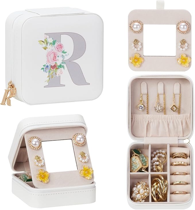 Enthralite Travel Jewelry Box for Girls: Traveling Jewelry Case Gift for Women - Mini Organizer for Necklaces Earrings White R by Enthralite
