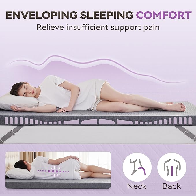 BDEUS 3 inch Extra Firm Memory Foam Mattress Topper King Size for Big Guys, Supportive Mattress Pad for Back Pain Relief, Firm Foam Bed Topper with Senior Grey Cover, CertiPUR-US Certified