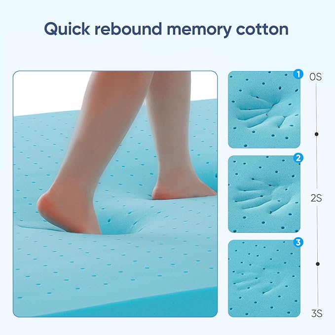 3 Inch Queen Size Gel Memory Foam Mattress Topper High Density Cooling Pad Pressure Relief Bed Topper with Removable & Washable Cover - Nanoocool™