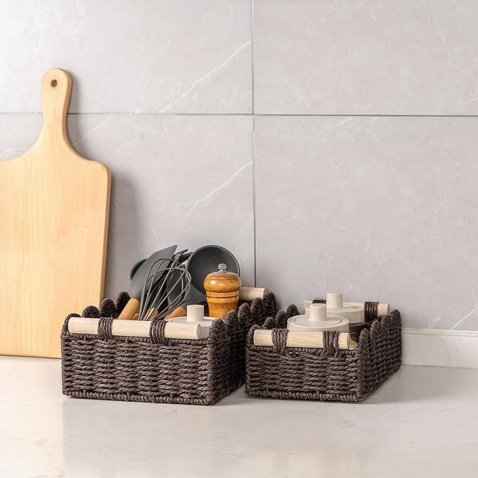 CubesLand Toilet Paper Storage Organizer Basket, Scalloped Decorative Baskets for Over Toilet Shelves, Wicker Small Basket Perfect for Home Countertop Storage & Decor, Living Room Shelf Decor, Brown - Image 5