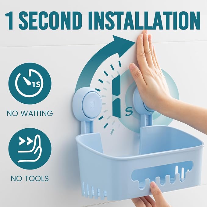 TAILI Shower Caddy Suction Cup 2 Pack, Heavy Duty Bathroom Organizer, Removable Shelves for Inside Shower, Shampoo, Waterproof Suction Plastic Storage for Bathroom Accessories Holder, Blue - Image 2