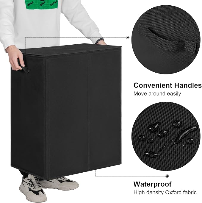 WOWLIVE 154L Double Laundry Hamper with Lid and Removable Laundry Bags, Large Dirty Clothes Hamper 2 section Collapsible Laundry Basket Dorm Room Storage for Bedroom, Bathroom, College, Black - Image 6