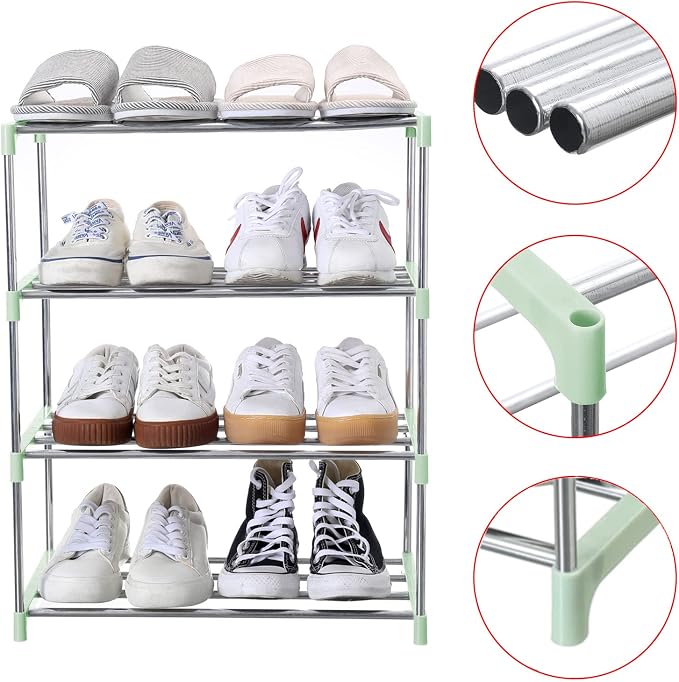 Jucaifu Stackable Small Shoe Rack, Entryway, Hallway and Closet Space Saving Storage and Organization (4-Tier, Green) - Image 5