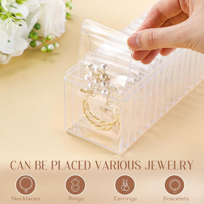 Kenning 21 Pcs Acrylic Jewelry Case Organizer, Clear Jewelry Organizers Holder with Portable Anti Tarnish Storage Bags for Rings, Earrings, Necklaces, Ideal Gifts for Women (Clear) - Image 5