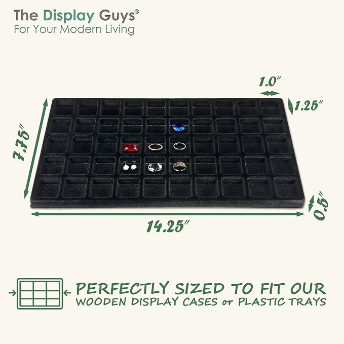 TheDisplayGuys For Your Modern Living 2-Pack 50-Compartments Flocked Velvet Jewelry Display Inserts - Tray/Case Liners - Ring Earrings Storage, (Black) by The Display Guys - Image 2