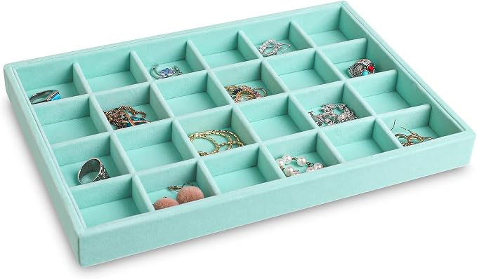 Frebeauty Stackable Velvet Jewelry Organizer Trays for Drawers Inserts Jewelry Storage Tray Display Case, Stud Earrings Bracelets Necklace Rings Accessories Trays for Women(Set of 2)(Turquoise) - Image 5