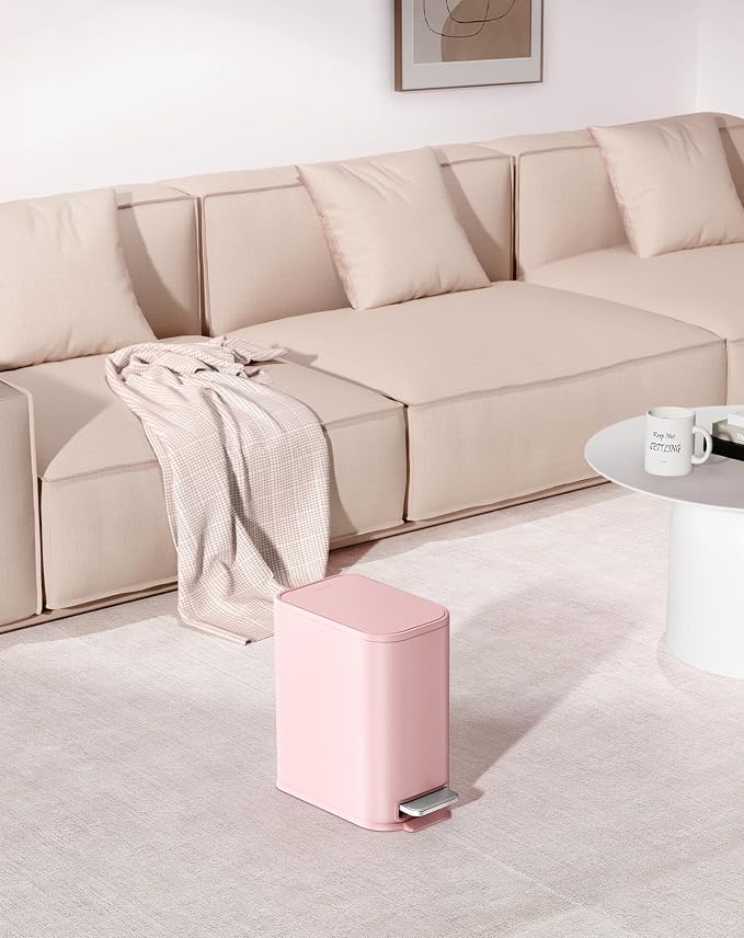 Cesun Small Bathroom Trash Can with Lid Soft Close, Step Pedal, 5 Liter / 1.3 Gallon Stainless Steel Garbage Can with Removable Inner Bucket, Waste Basket for Bathroom, Bedroom (Pink) - Image 8