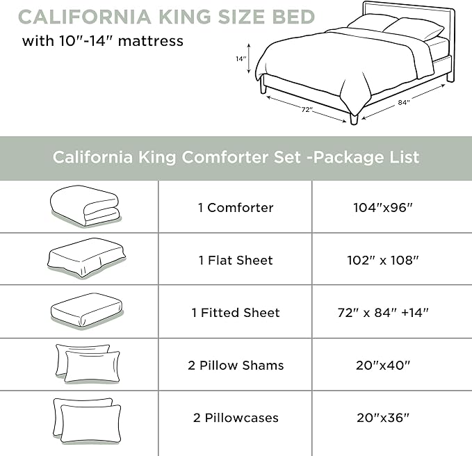 Andency Sage Green California King Comforter Set - 7 Pieces Bed in a Bag Cal King Bedding Comforter Sets, Summer Solid Soft Lightweight Comforter with Fitted Sheets, Flat Sheets, Pillowcases & Shams