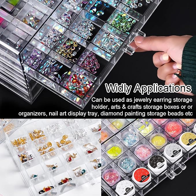 YUFONG Earring Storage Box Organizer, Acrylic Jewelry Storage Box Holder 5 Drawers Transparent Jewelry Display Stand with 120 Small Compartments Gift Boxes for Women Girls (Clear) - Image 3