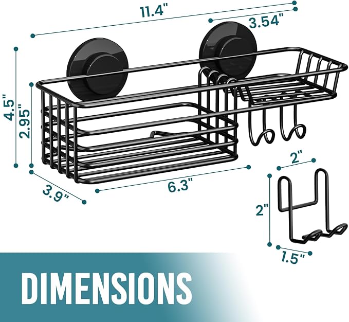 TAILI Shower Caddy Suction Cup with Hooks and Soap holder, Heavy Duty Bathroom Shower Organizer, No Drilling Bathroom Holder with Large Capacity, Metal Black Storage Basket - Image 5