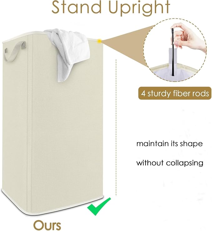 SNIGJAT Extra Large Laundry Hamper, 100 L Tall Laundry Basket with Sturdy Handles, Dirty Clothes Basket for Bedroom, Large Hamper, Sturdy Storage Organizer for Clothes Toys Beige - Image 3