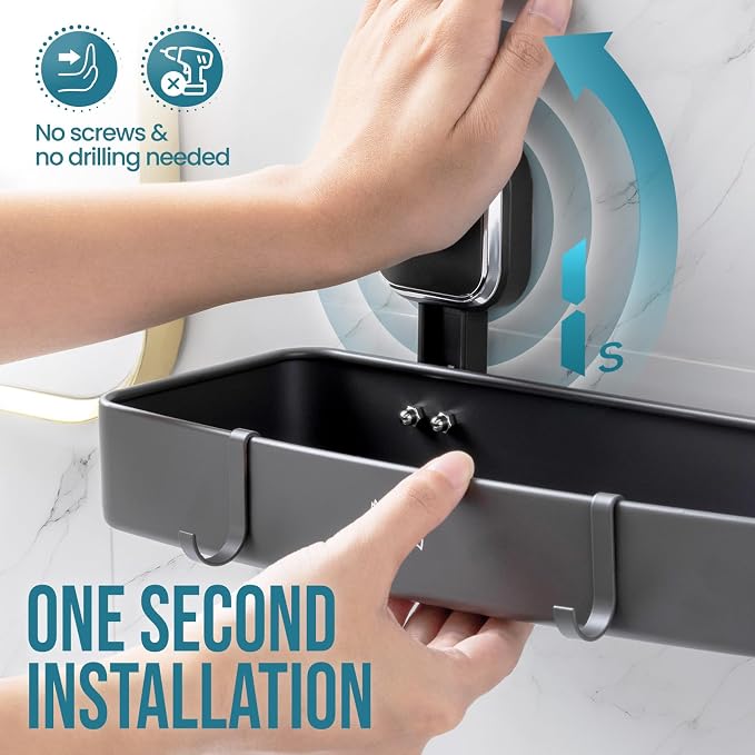 TAILI Shower Caddy Suction Cup, Heavy Duty Shower Organizer for Bathroom, Removable Shelves for Inside Shower, Wall Mounted Aluminum Storage for Bathroom Holder, Dark Gray - Image 2